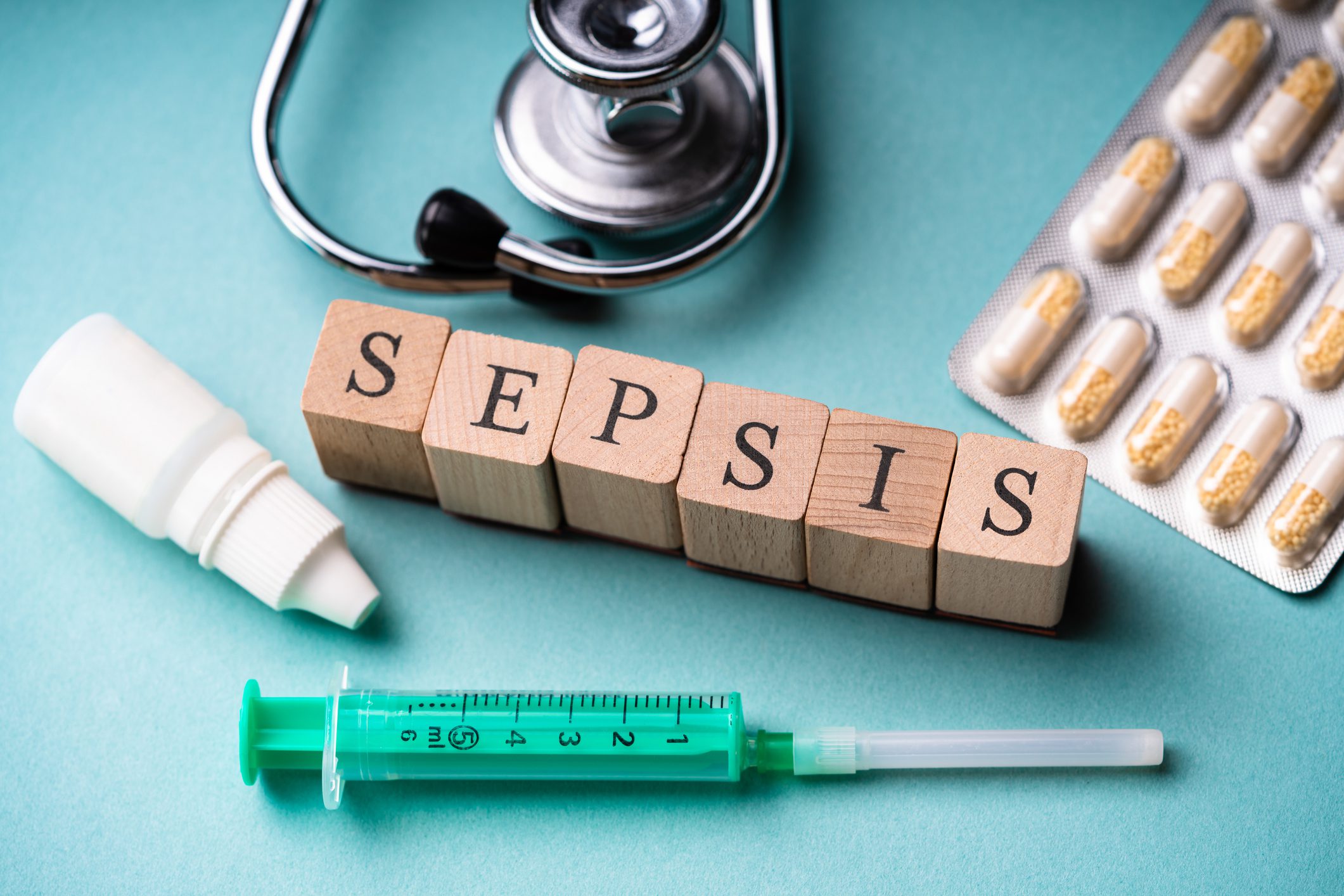 Sepsis awareness concept with medical tools